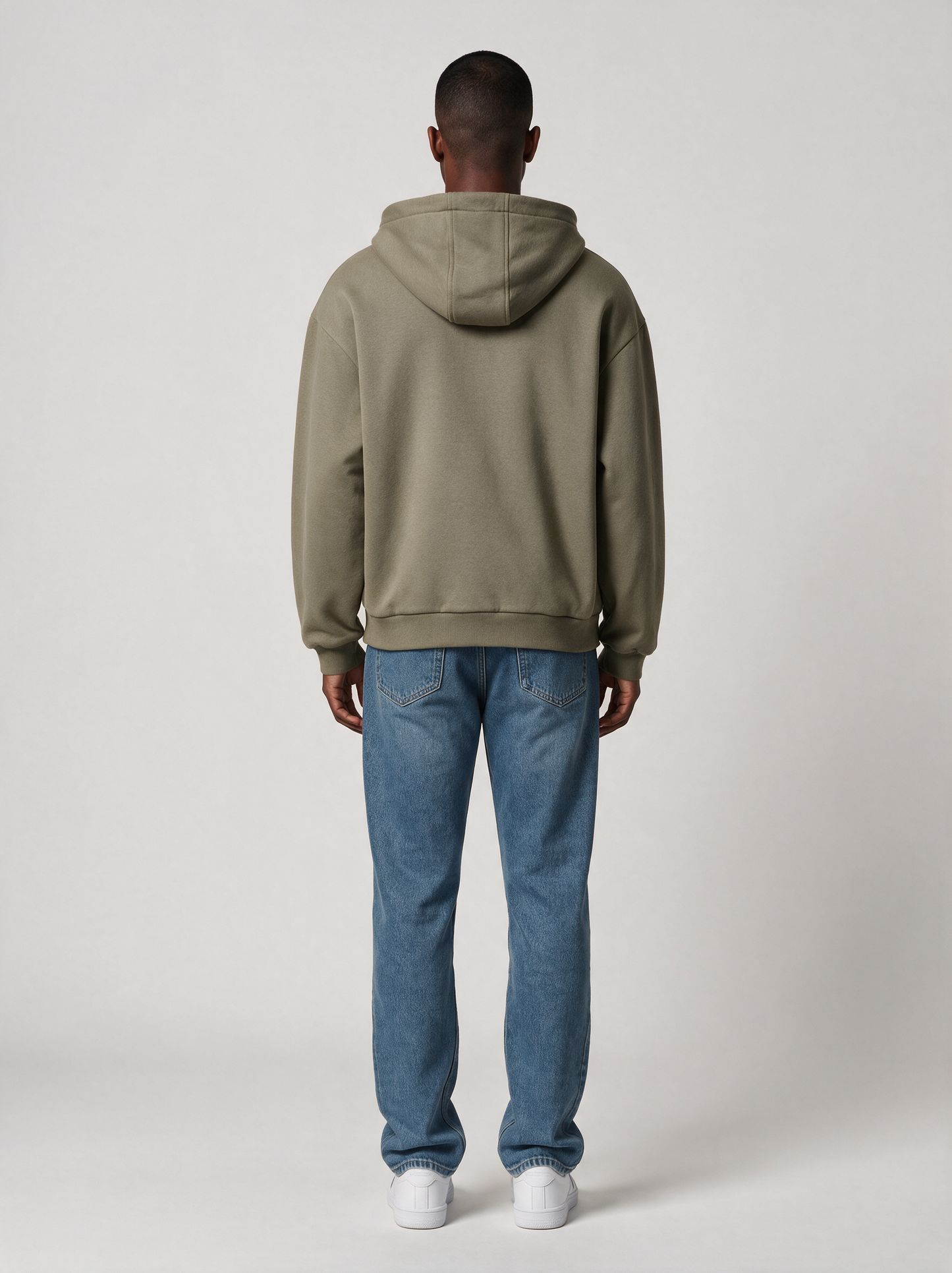 Zip-Hoodie Oversize Heavy in Oliv, Rückansicht