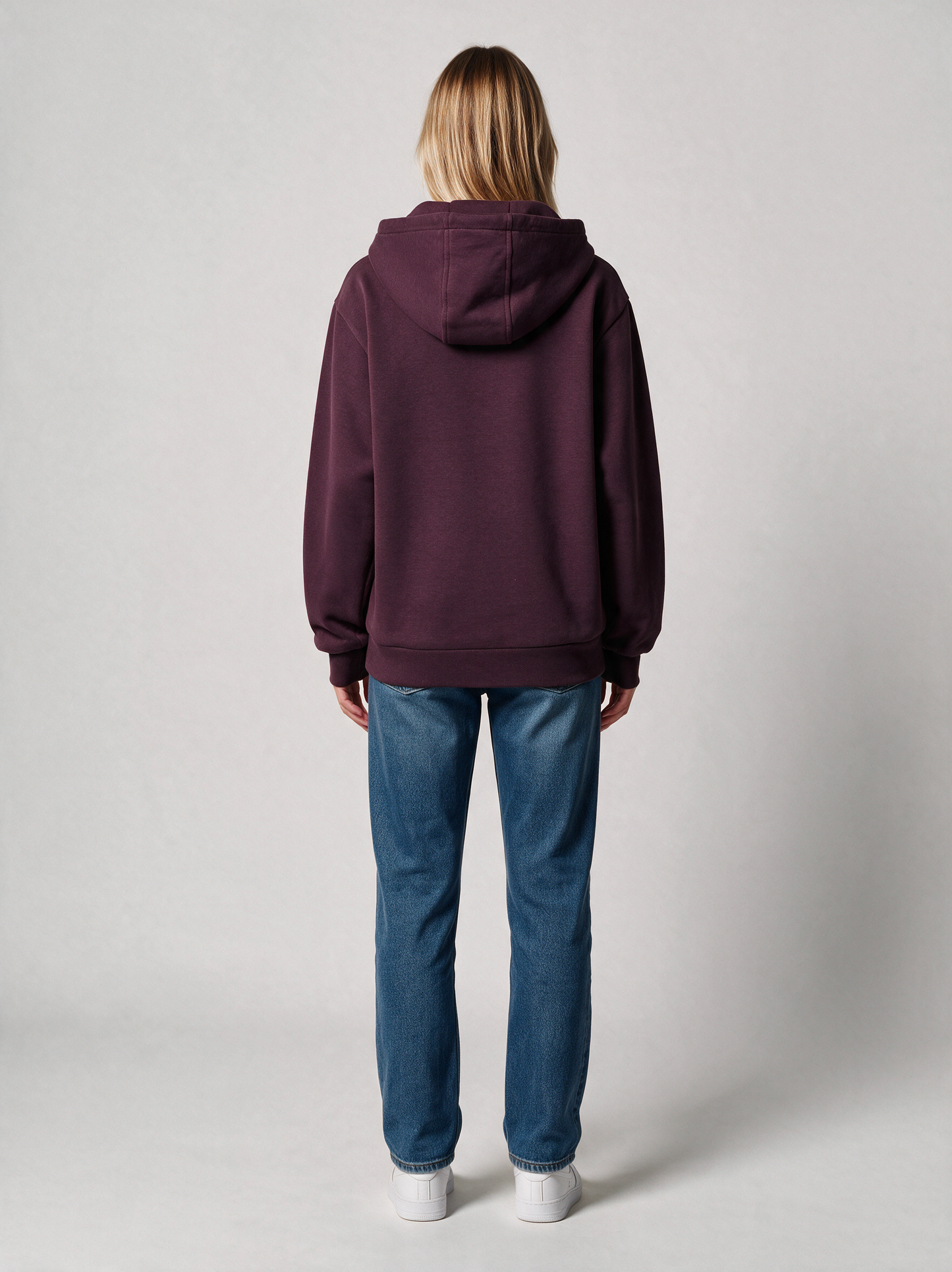 Hoodie Oversize Heavy Damen in Aubergine, Rückansicht