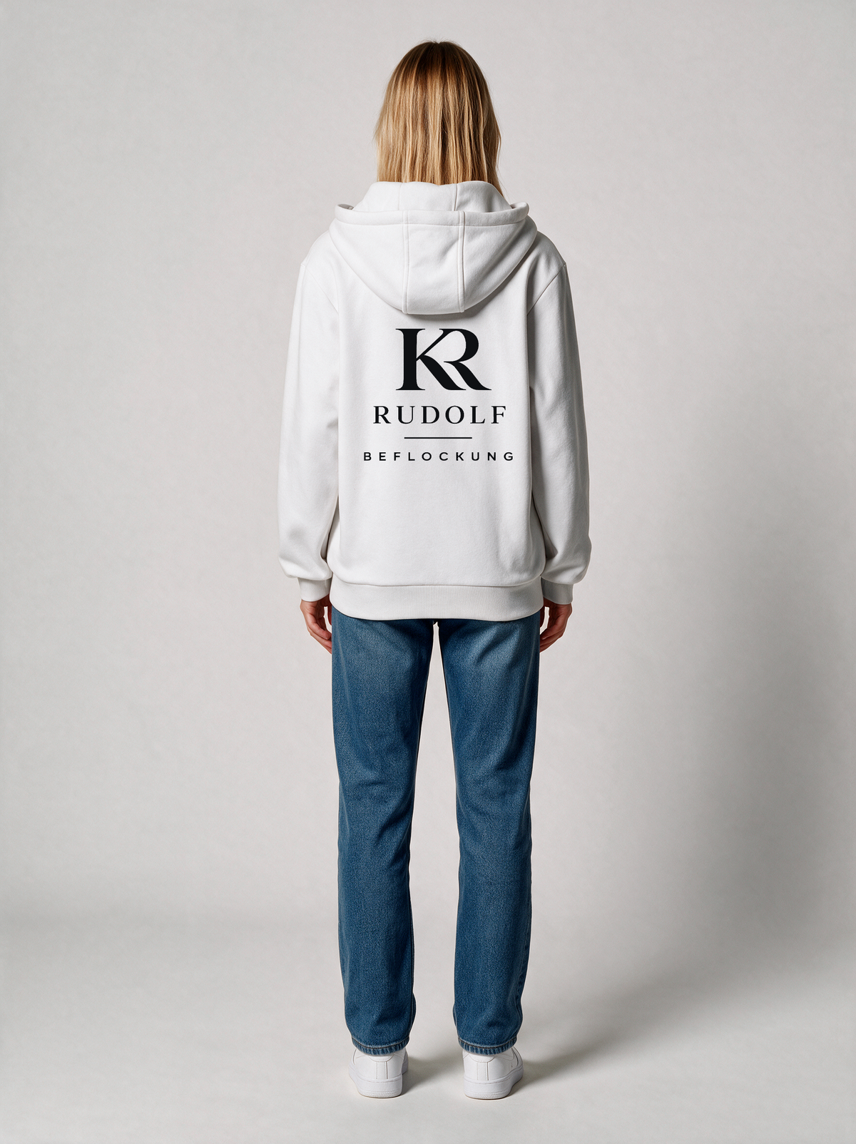 Hoodie Oversize Heavy Damen Rudolf Beflockung Weiß in Weiß, Rückansicht