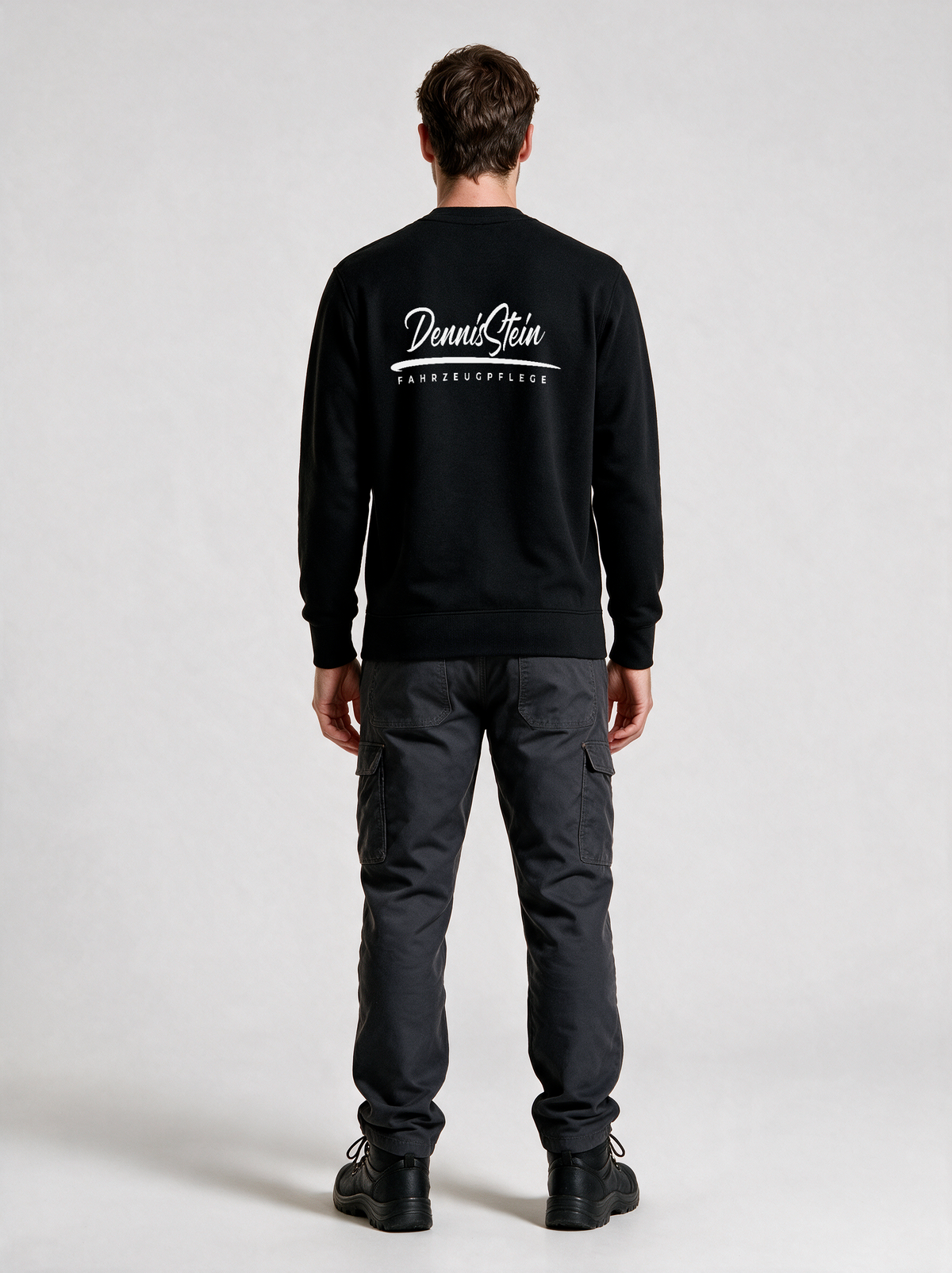 Sweatshirt Unisex Fahrzeugpflege Stein Schwarz in Schwarz, Rückansicht