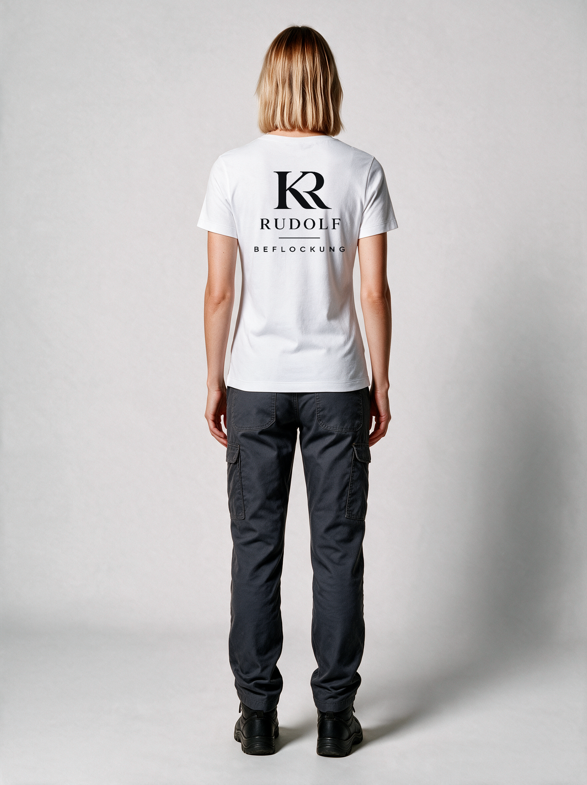 T-Shirt Damen Rudolf Beflockung Weiß in Weiß, Rückansicht
