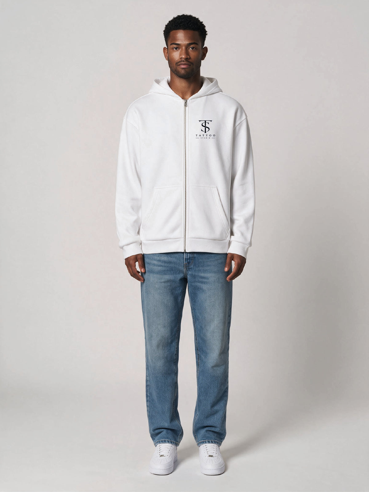 Zip-Hoodie Oversize Heavy Tattoo Studio Weiß