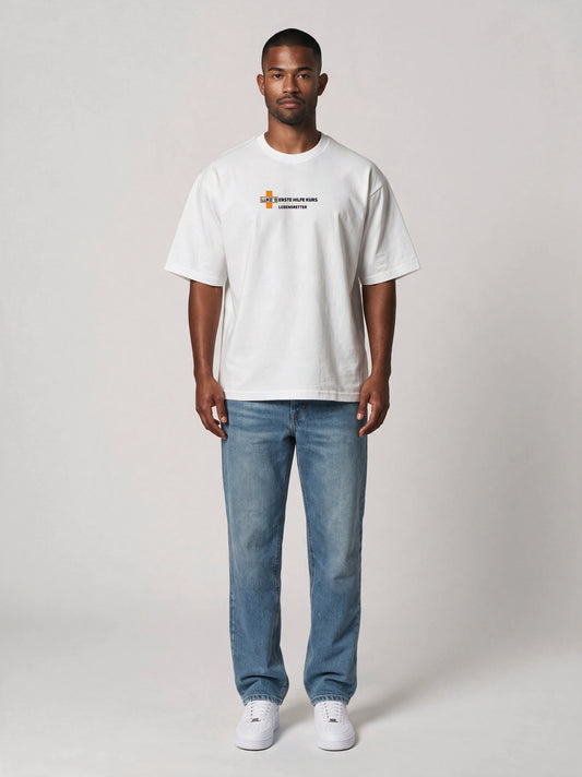 T-Shirt Oversize Rundhals LUKE´S Erste Hilfe Kurs in Weiß, Vorderansicht