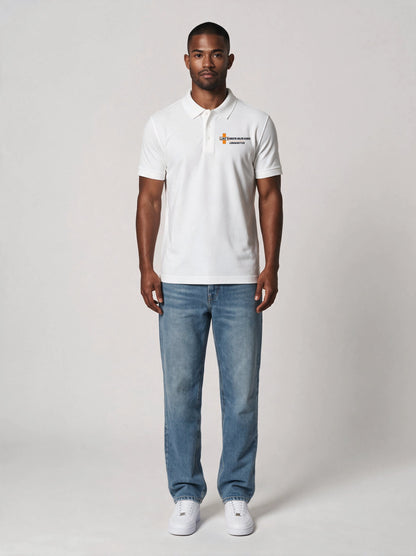 Polo-Shirt LUKE´S Erste Hilfe Kurs in Weiß, Vorderansicht
