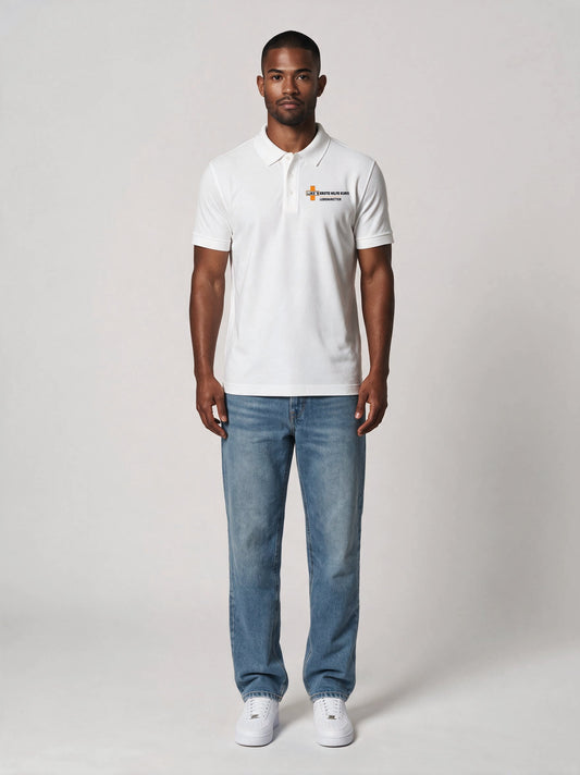 Polo-Shirt LUKE´S Erste Hilfe Kurs in Weiß, Vorderansicht