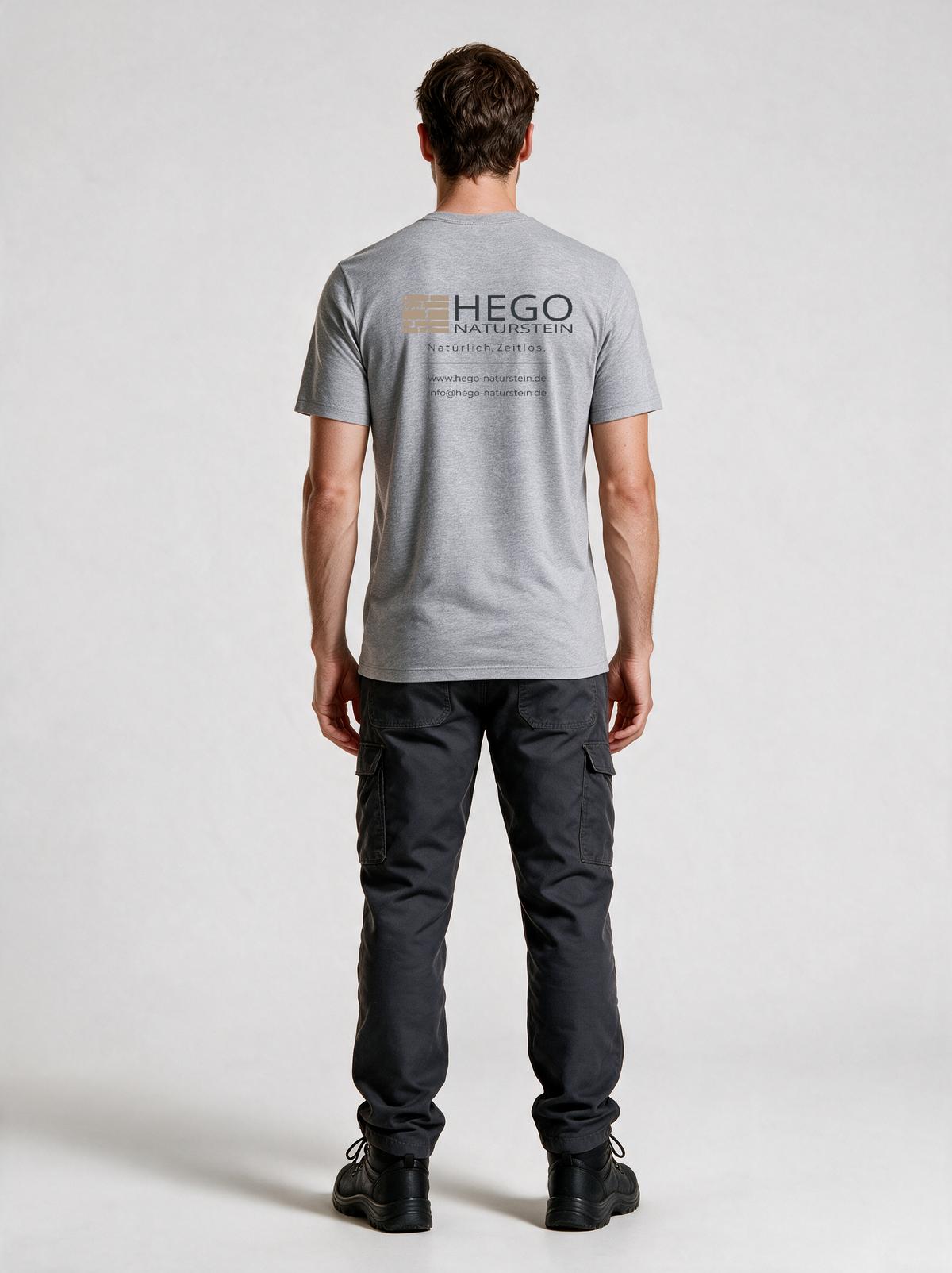 T-Shirt HEGO Naturstein GmbH Oxfordgrau in Oxfordgrau, Rückansicht