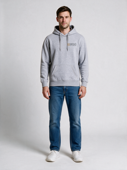 Hoodie Unisex HEGO Naturstein GmbH Oxfordgrau in Oxfordgrau, Vorderansicht