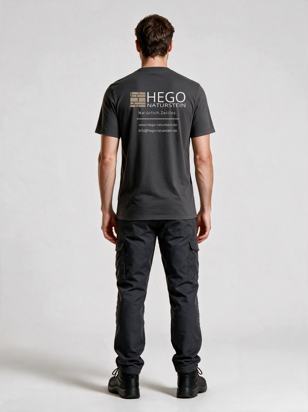 T-Shirt HEGO Naturstein GmbH Dunkelgrau in Dunkelgrau, Rückansicht