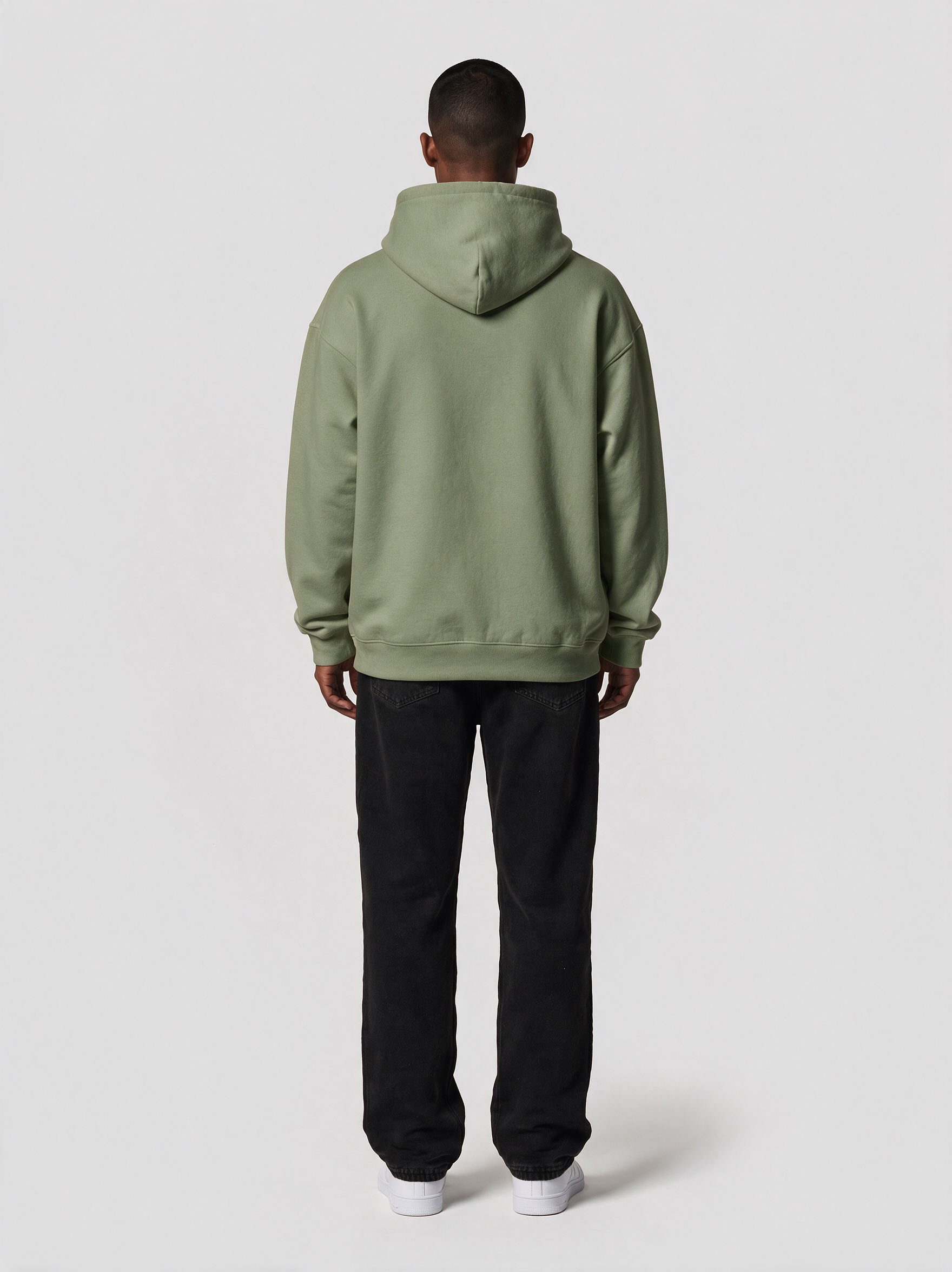 Hoodie Oversize Heavy in Oliv, Rückansicht