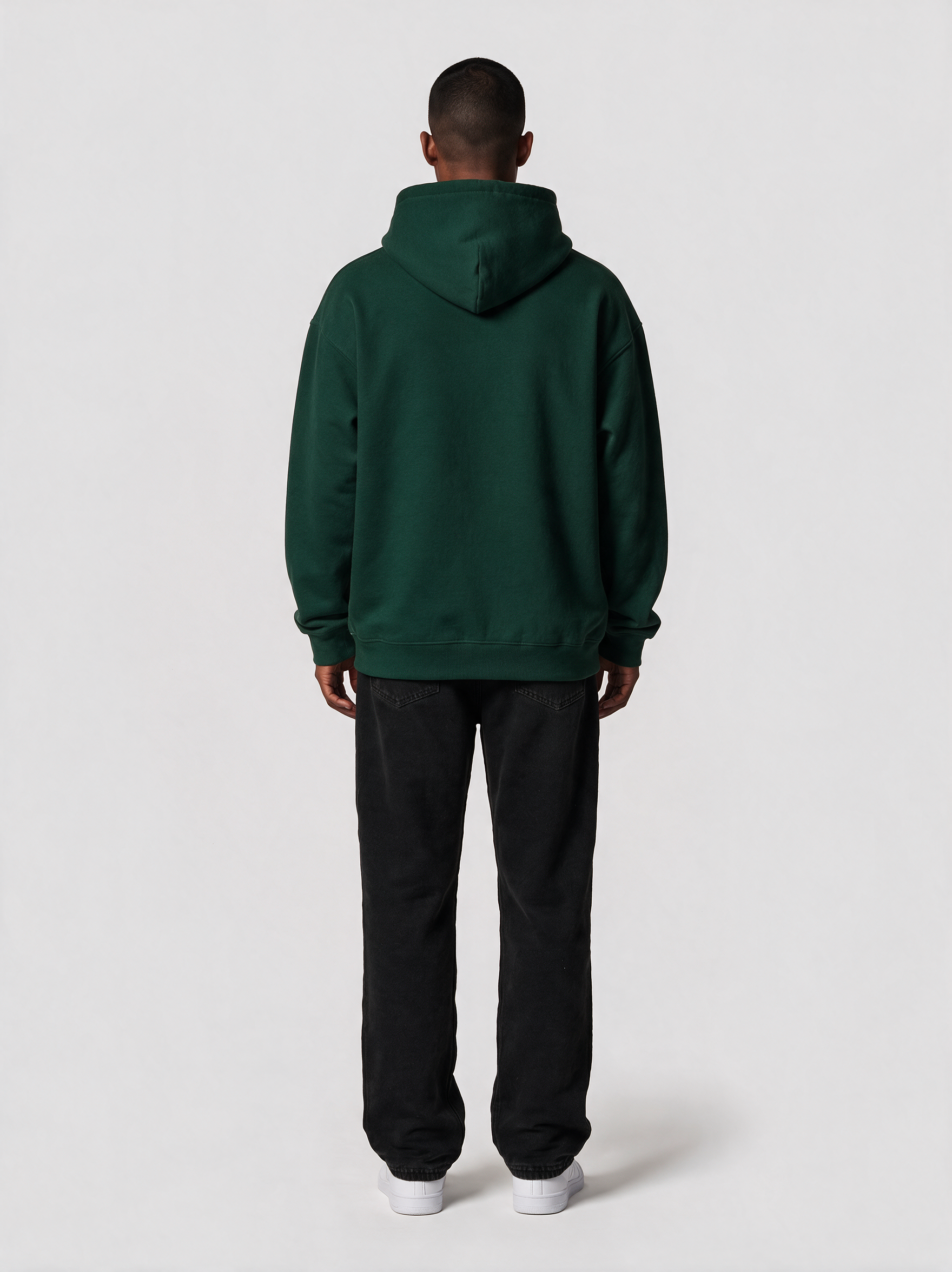 Hoodie Oversize Heavy in Dunkelgrün, Rückansicht