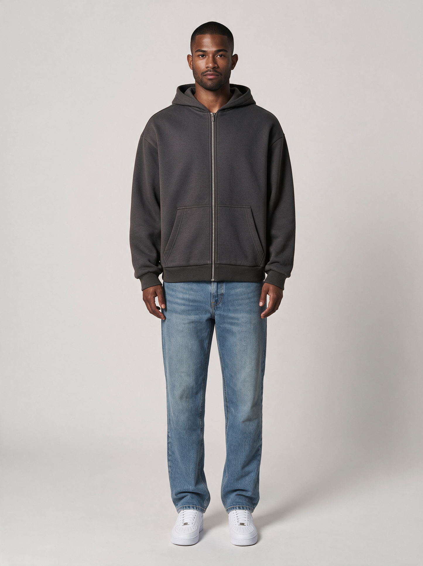Zip-Hoodie Oversize Heavy in Dunkelgrau, Vorderansicht