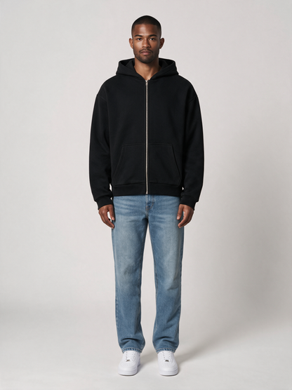 Zip-Hoodie Oversize Heavy in Schwarz, Vorderansicht