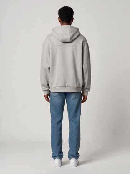 Zip-Hoodie Oversize Heavy in Hellgrau, Rückansicht