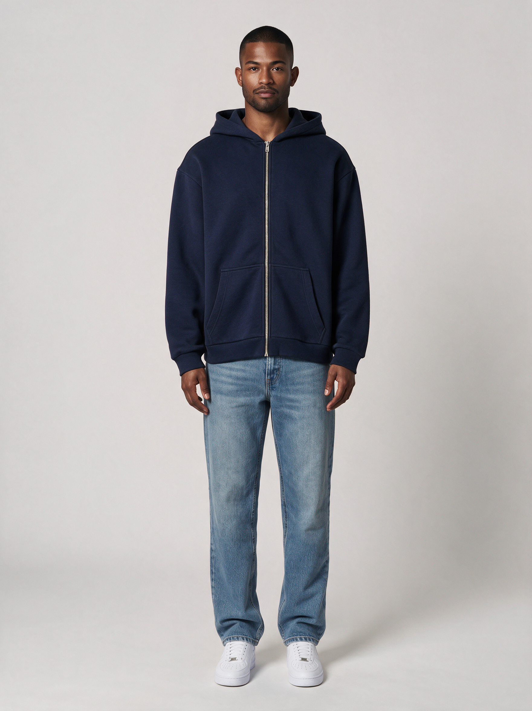 Zip-Hoodie Oversize Heavy in Navy, Vorderansicht