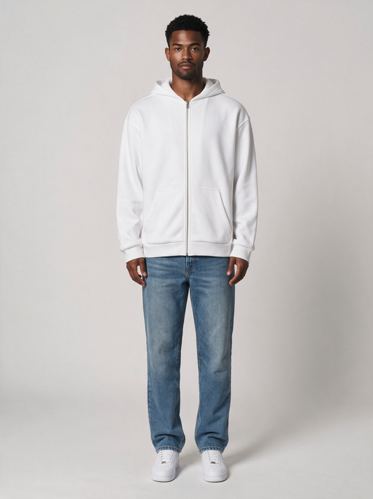 Zip-Hoodie Oversize Heavy in Weiß, Vorderansicht