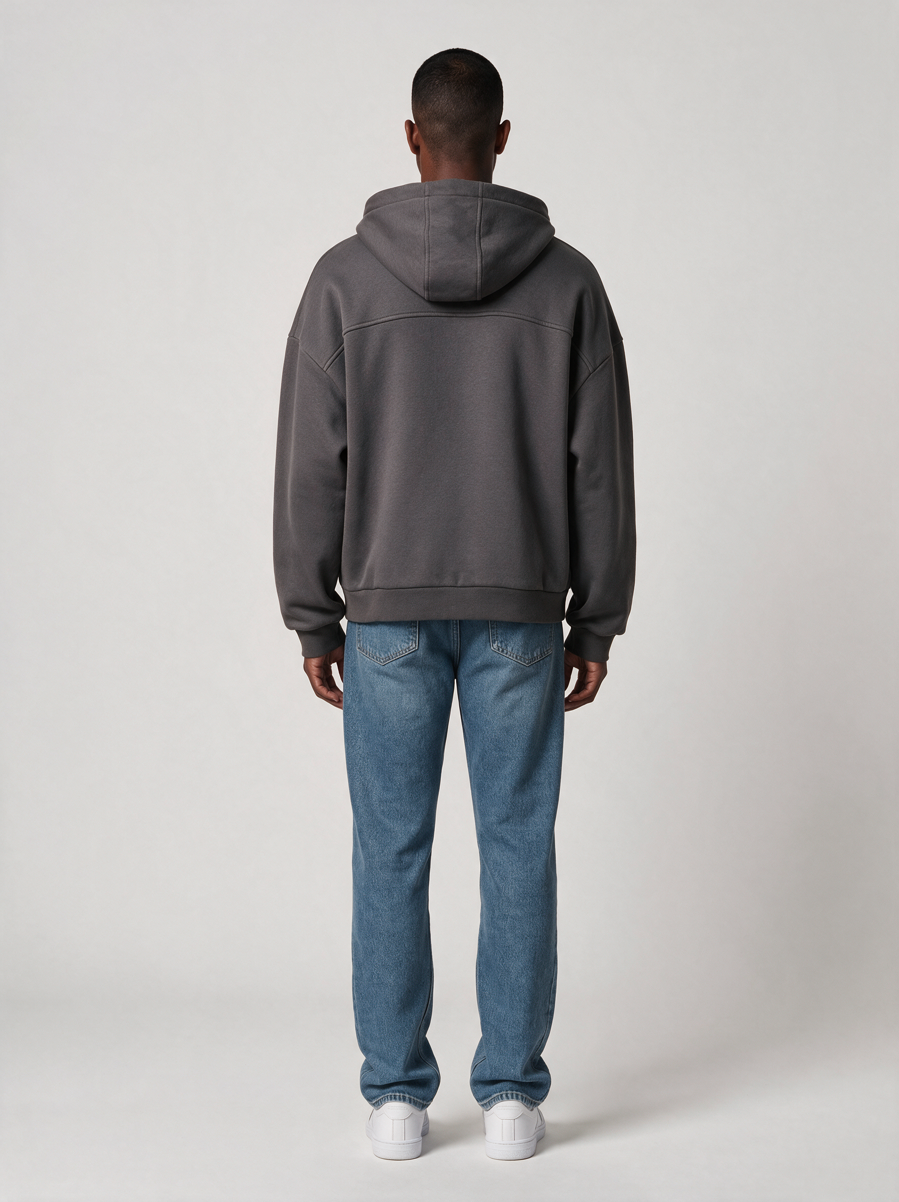 Zip-Hoodie Oversize Heavy in Dunkelgrau, Rückansicht