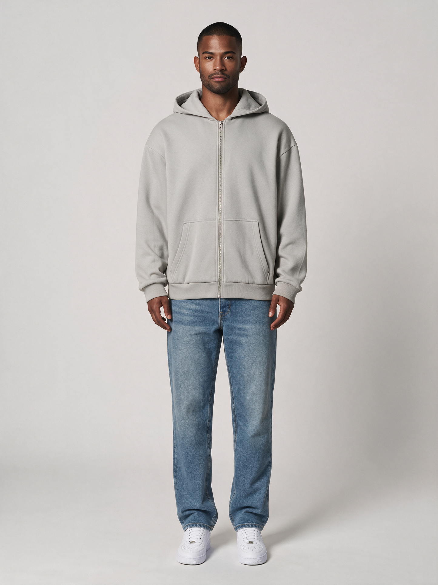 Zip-Hoodie Oversize Heavy in Hellgrau, Vorderansicht