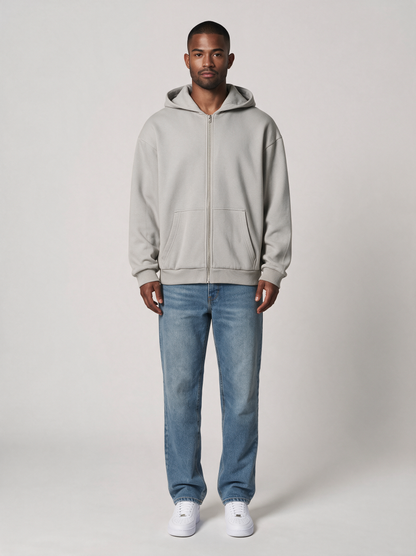 Zip-Hoodie Oversize Heavy in Hellgrau, Vorderansicht