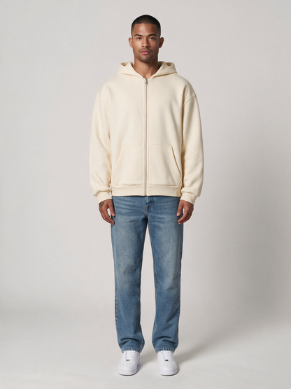 Zip-Hoodie Oversize Heavy in Creme, Vorderansicht