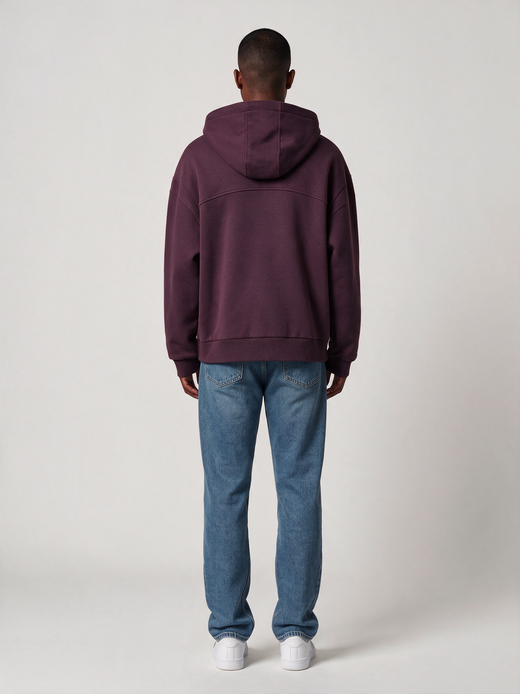 Zip-Hoodie Oversize Heavy in Aubergine, Rückansicht