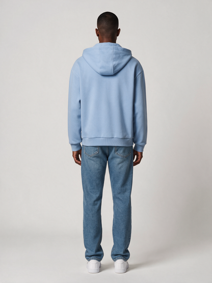 Zip-Hoodie Oversize Heavy in Hellblau, Rückansicht