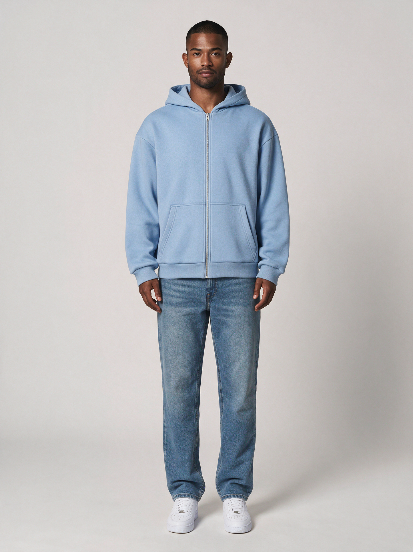 Zip-Hoodie Oversize Heavy in Hellblau, Vorderansicht