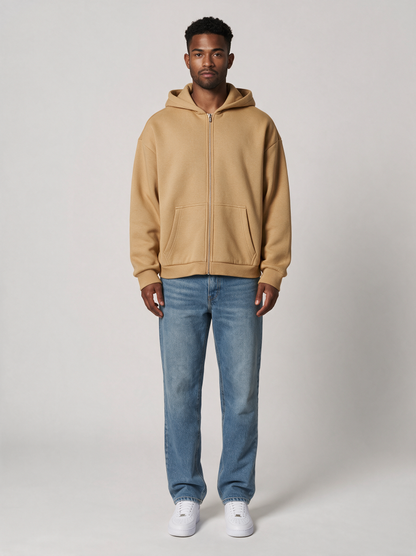 Zip-Hoodie Oversize Heavy in Camel, Vorderansicht