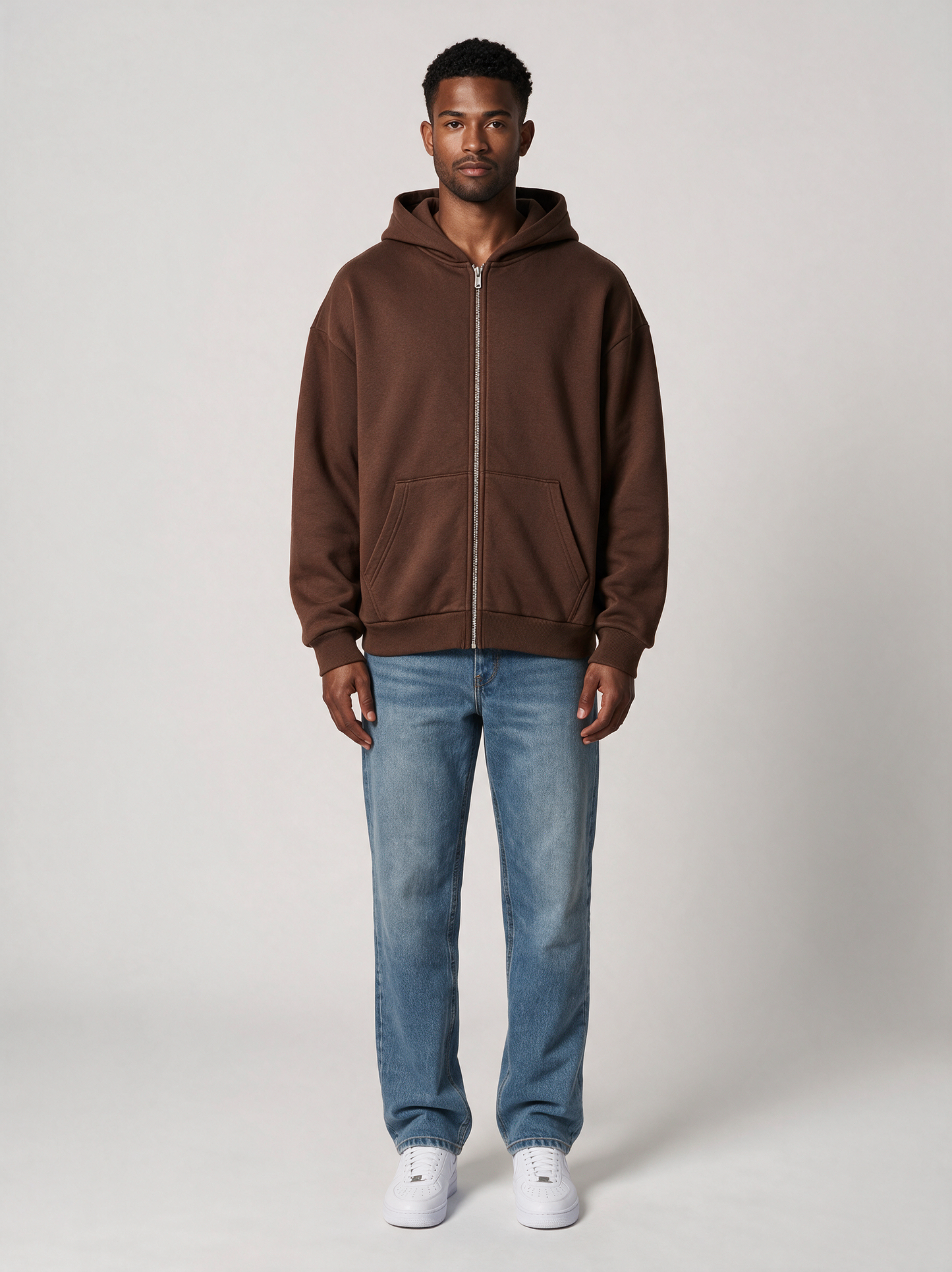 Zip-Hoodie Oversize Heavy in Braun, Vorderansicht