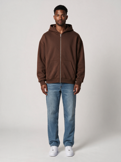 Zip-Hoodie Oversize Heavy in Braun, Vorderansicht