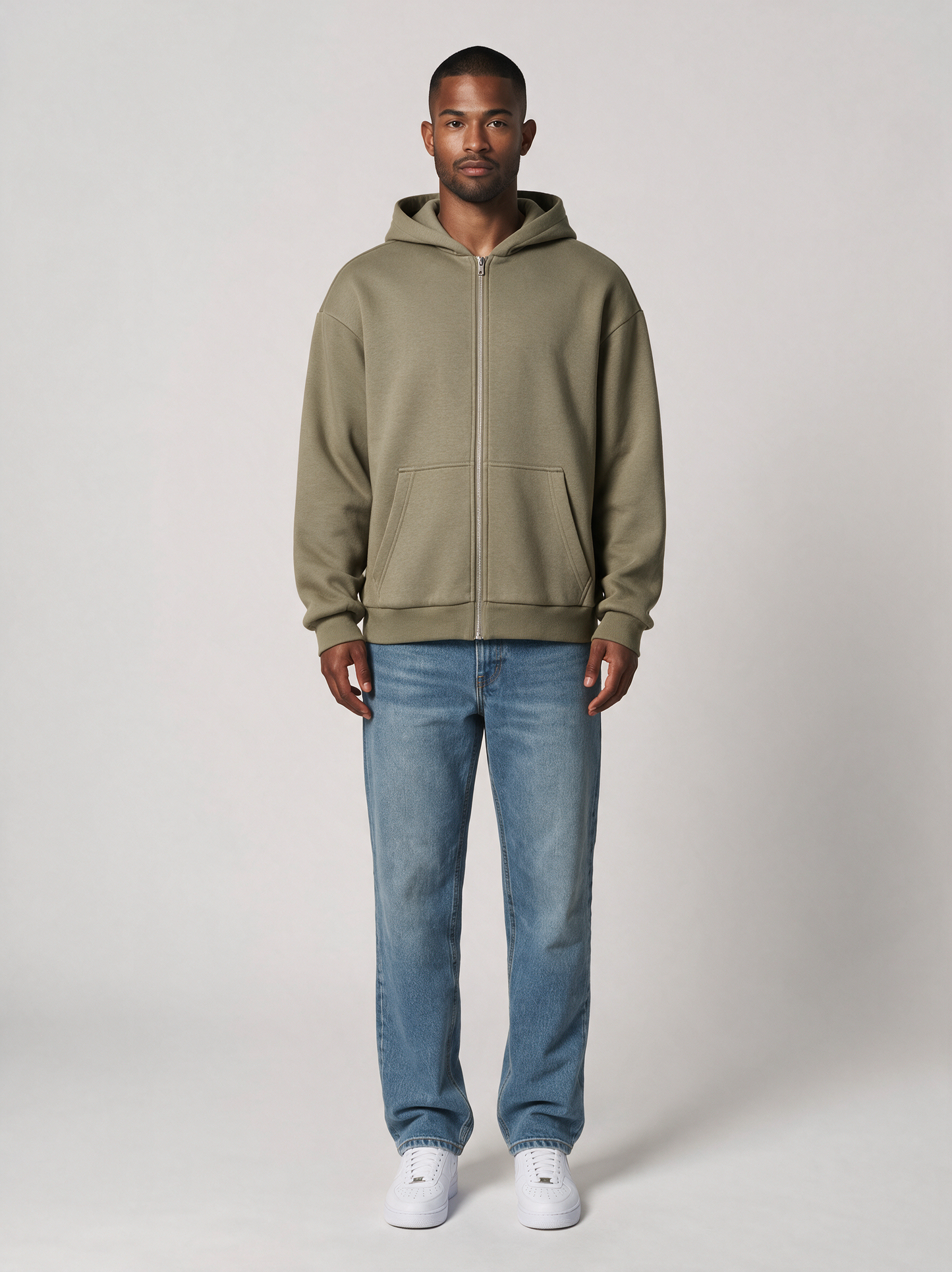 Zip-Hoodie Oversize Heavy in Oliv, Vorderansicht