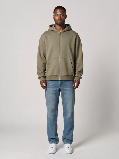 Zip-Hoodie Oversize Heavy in Oliv, Vorderansicht