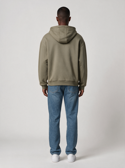 Zip-Hoodie Oversize Heavy in Oliv, Rückansicht