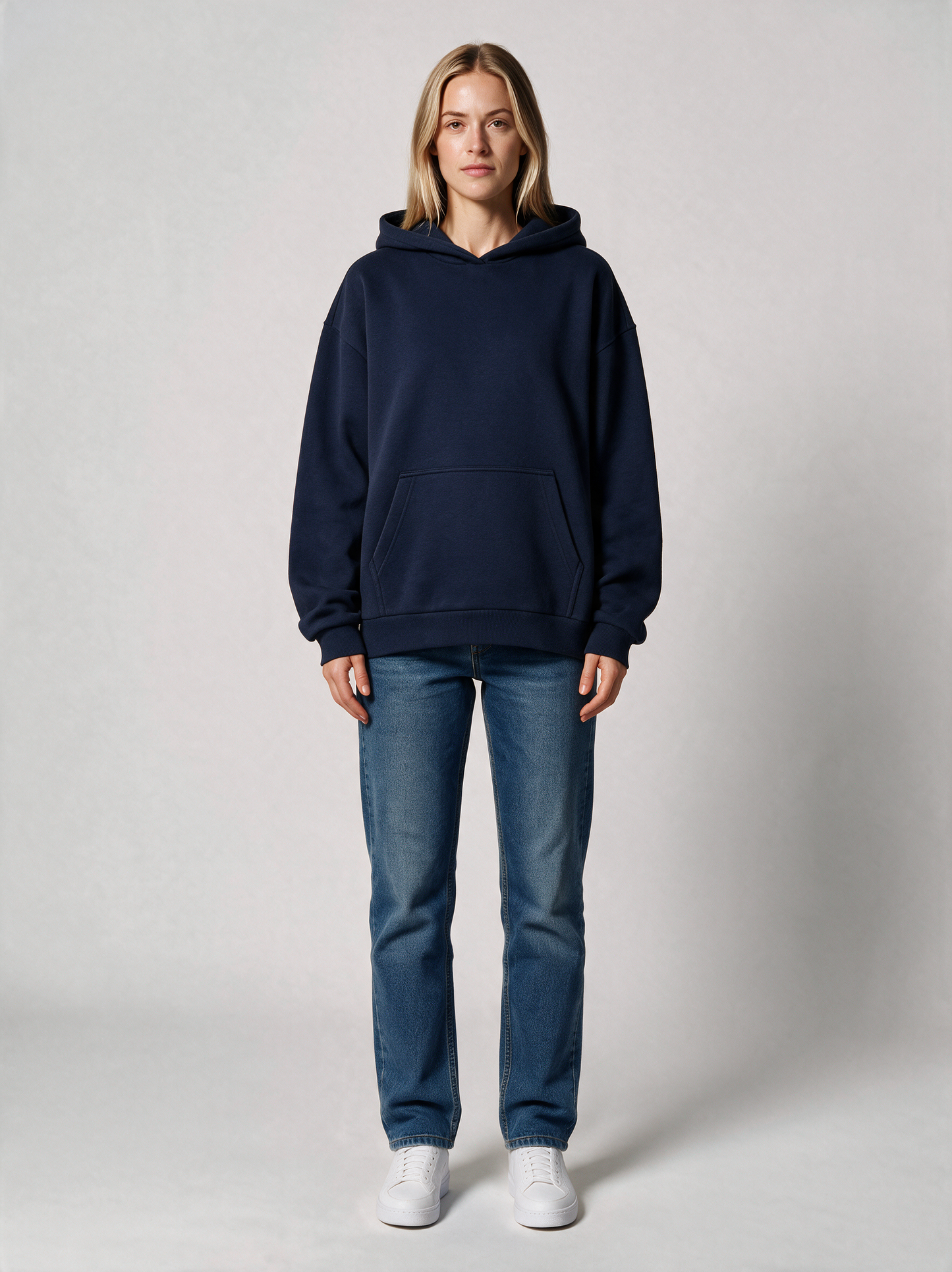 Hoodie Oversize Heavy Damen in Navy, Vorderansicht