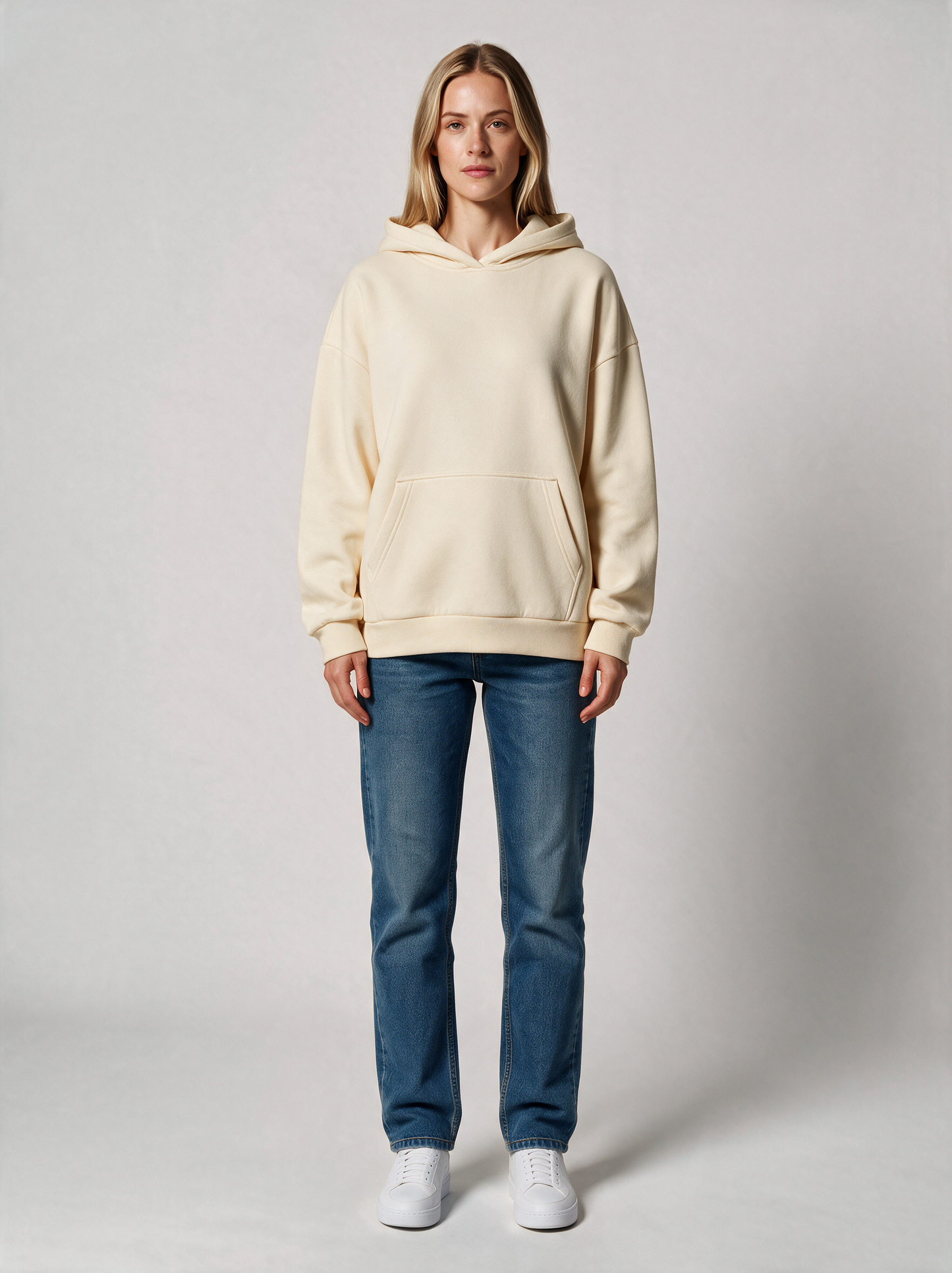 Hoodie Oversize Heavy Damen in Creme, Vorderansicht