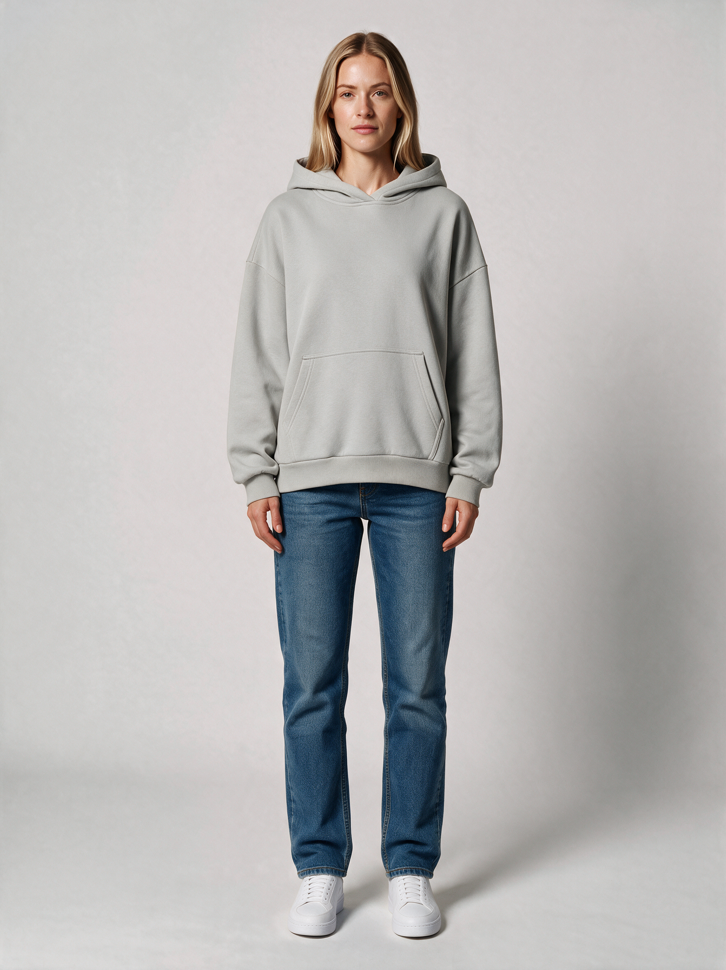 Hoodie Oversize Heavy Damen in Hellgrau, Vorderansicht