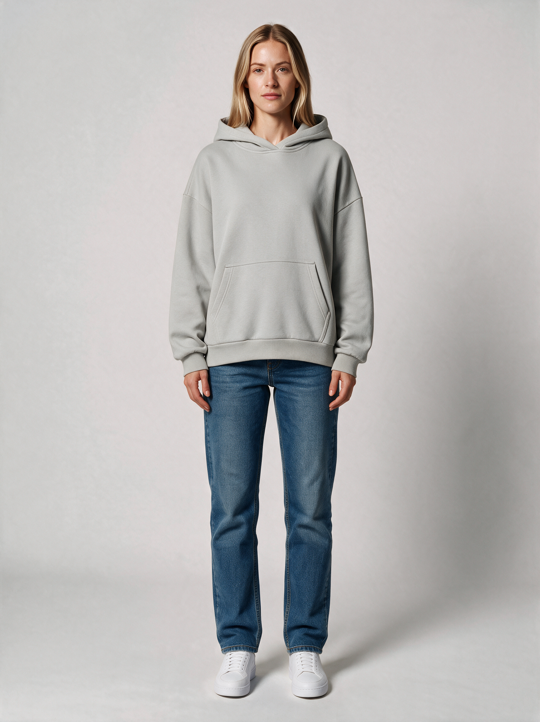 Hoodie Oversize Heavy Damen in Hellgrau, Vorderansicht