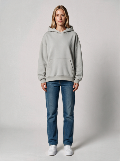 Hoodie Oversize Heavy Damen in Hellgrau, Vorderansicht