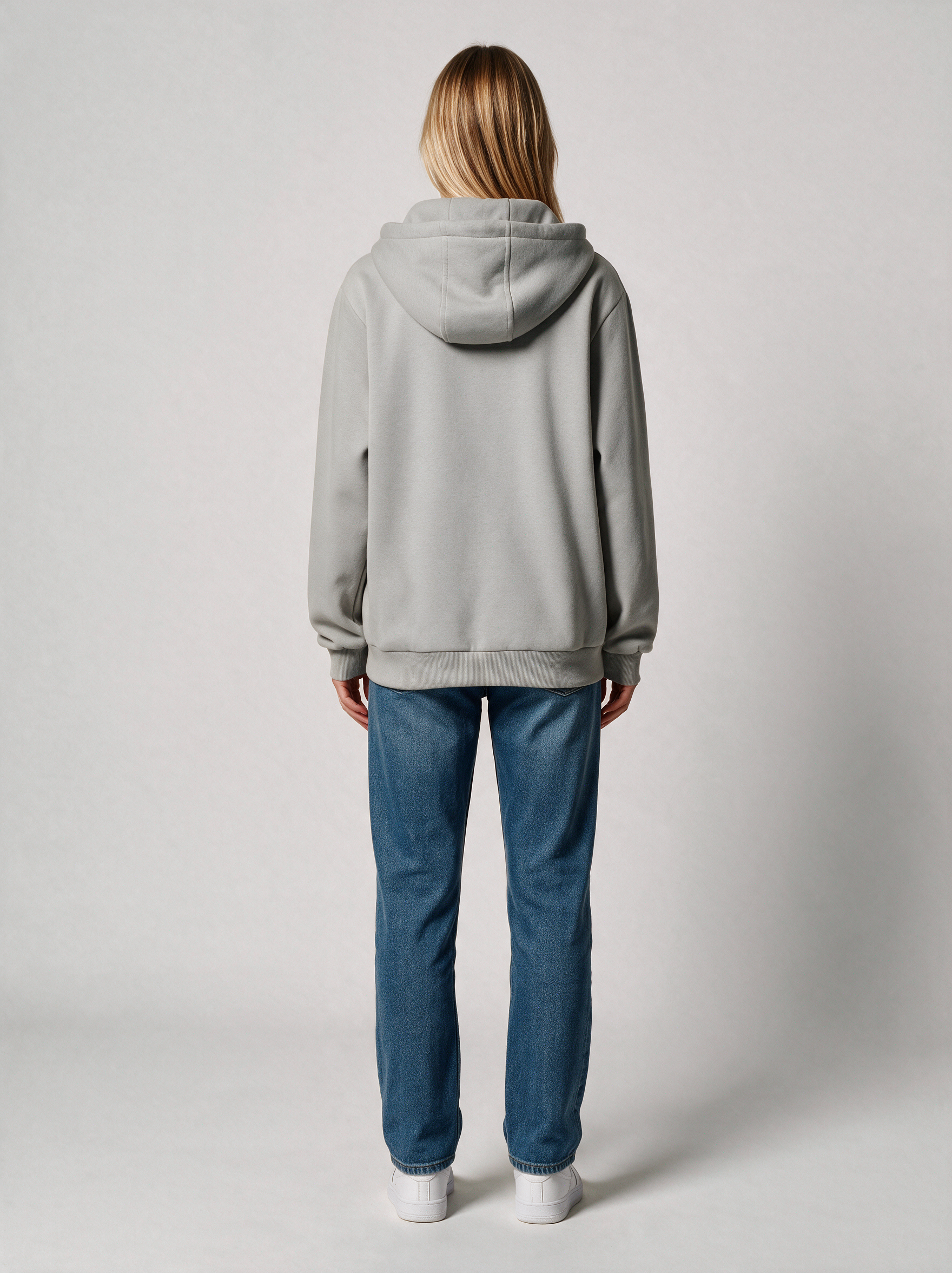 Hoodie Oversize Heavy Damen in Hellgrau, Rückansicht