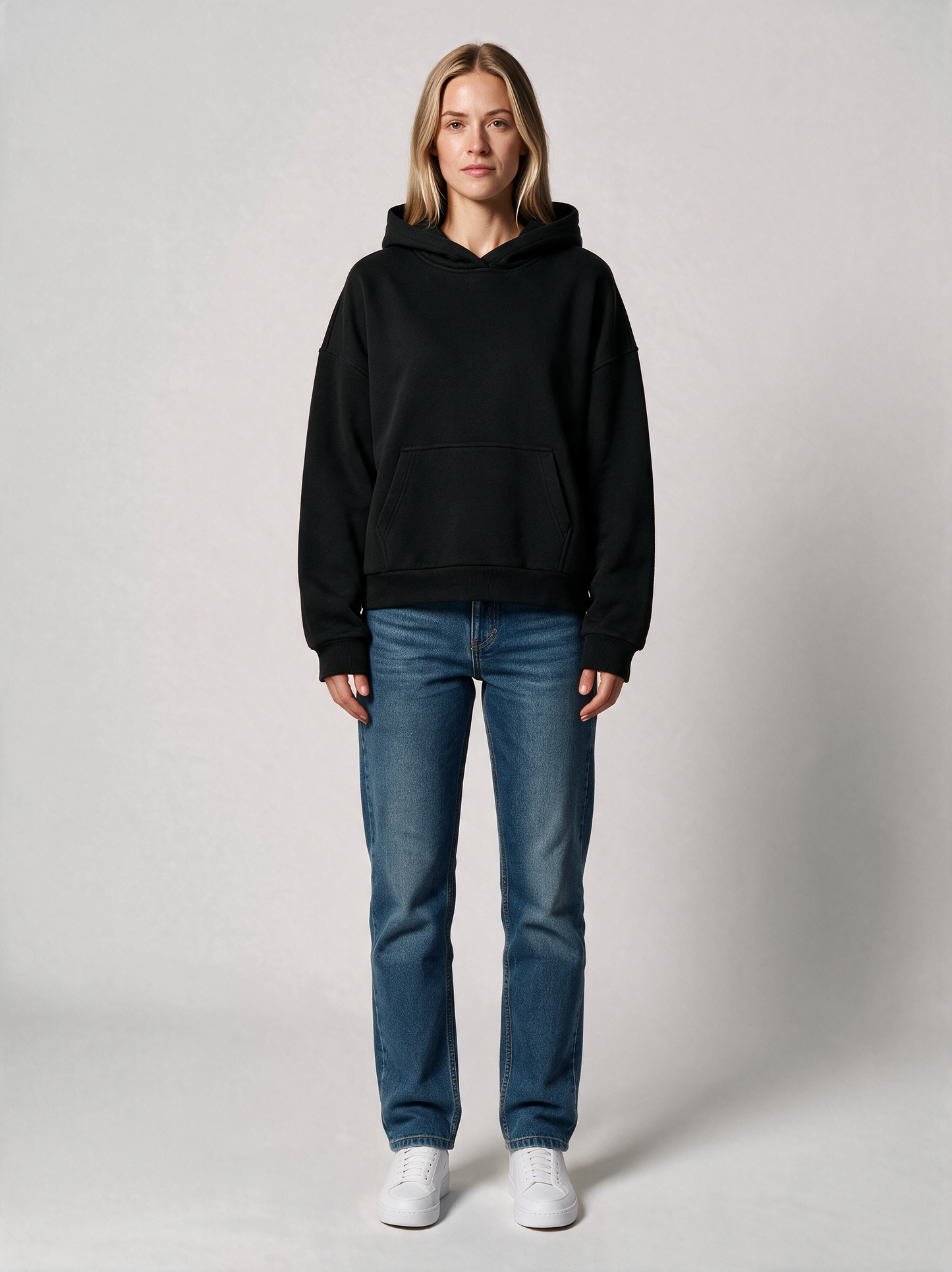 Hoodie Oversize Heavy Damen in Schwarz, Vorderansicht