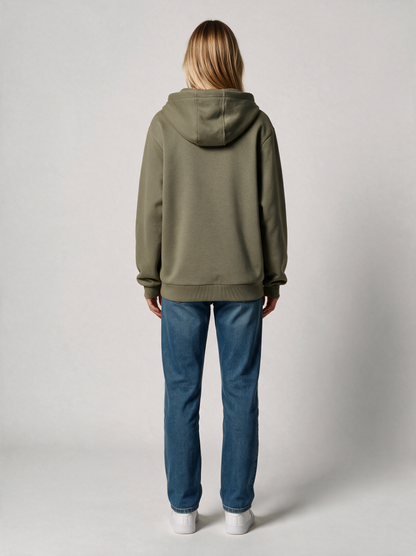 Hoodie Oversize Heavy Damen in Oliv, Rückansicht