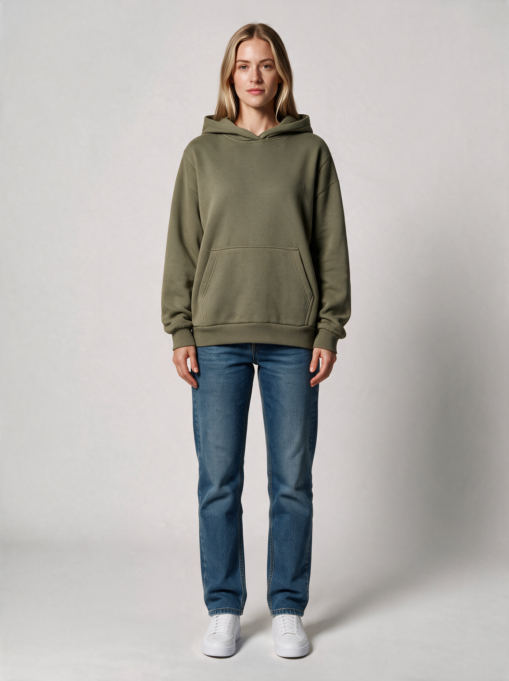 Hoodie Oversize Heavy Damen in Oliv, Vorderansicht