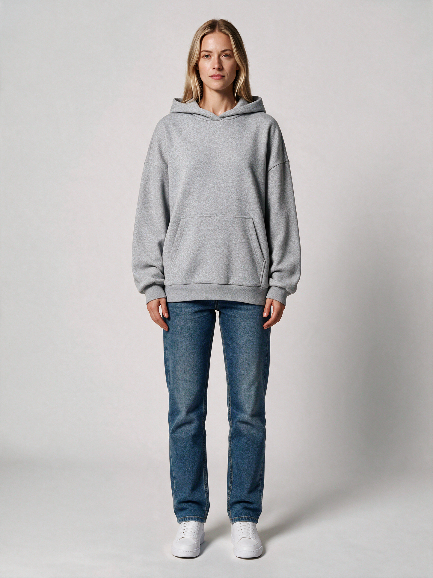 Hoodie Oversize Heavy Damen in Grau meliert, Vorderansicht