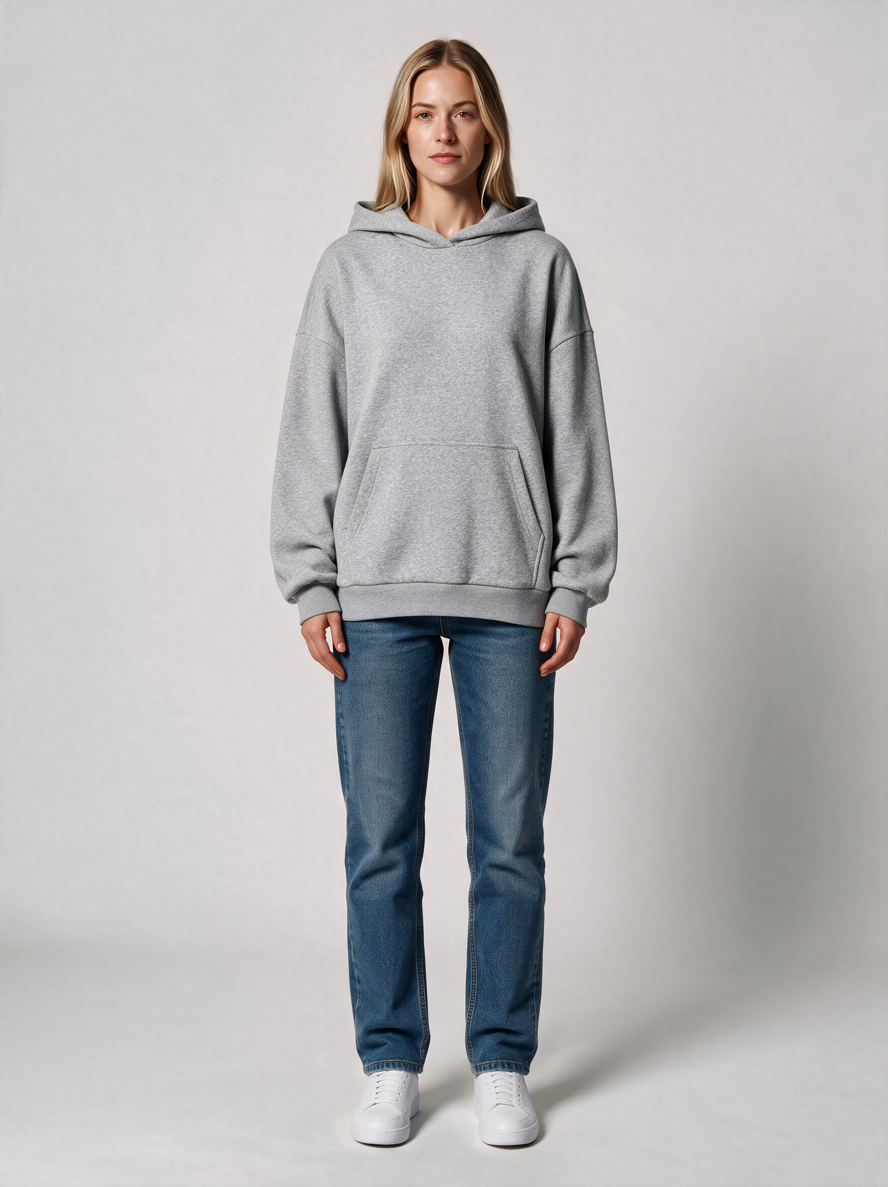 Hoodie Oversize Heavy Damen in Grau meliert, Vorderansicht