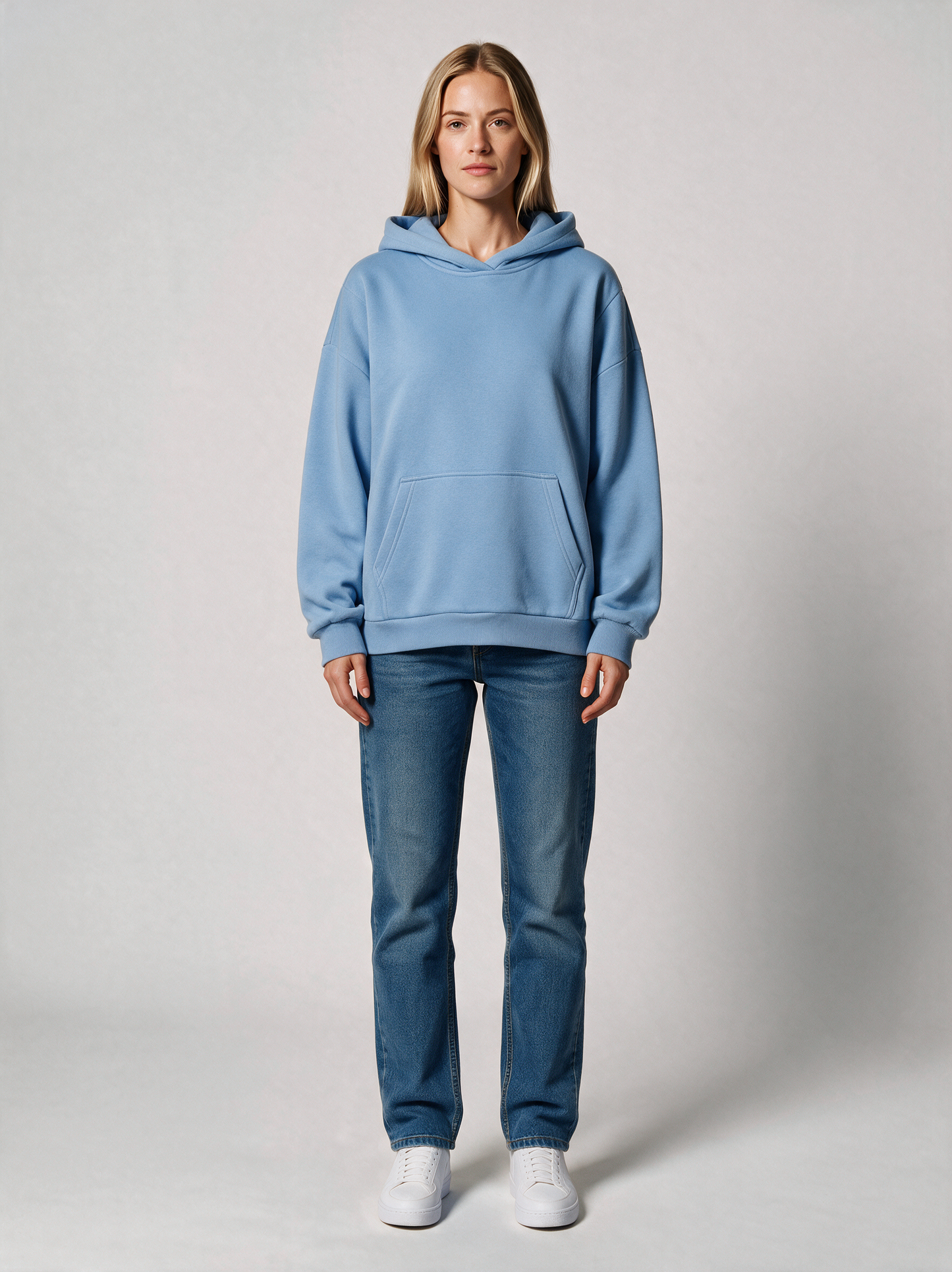 Hoodie Oversize Heavy Damen in Hellblau, Vorderansicht