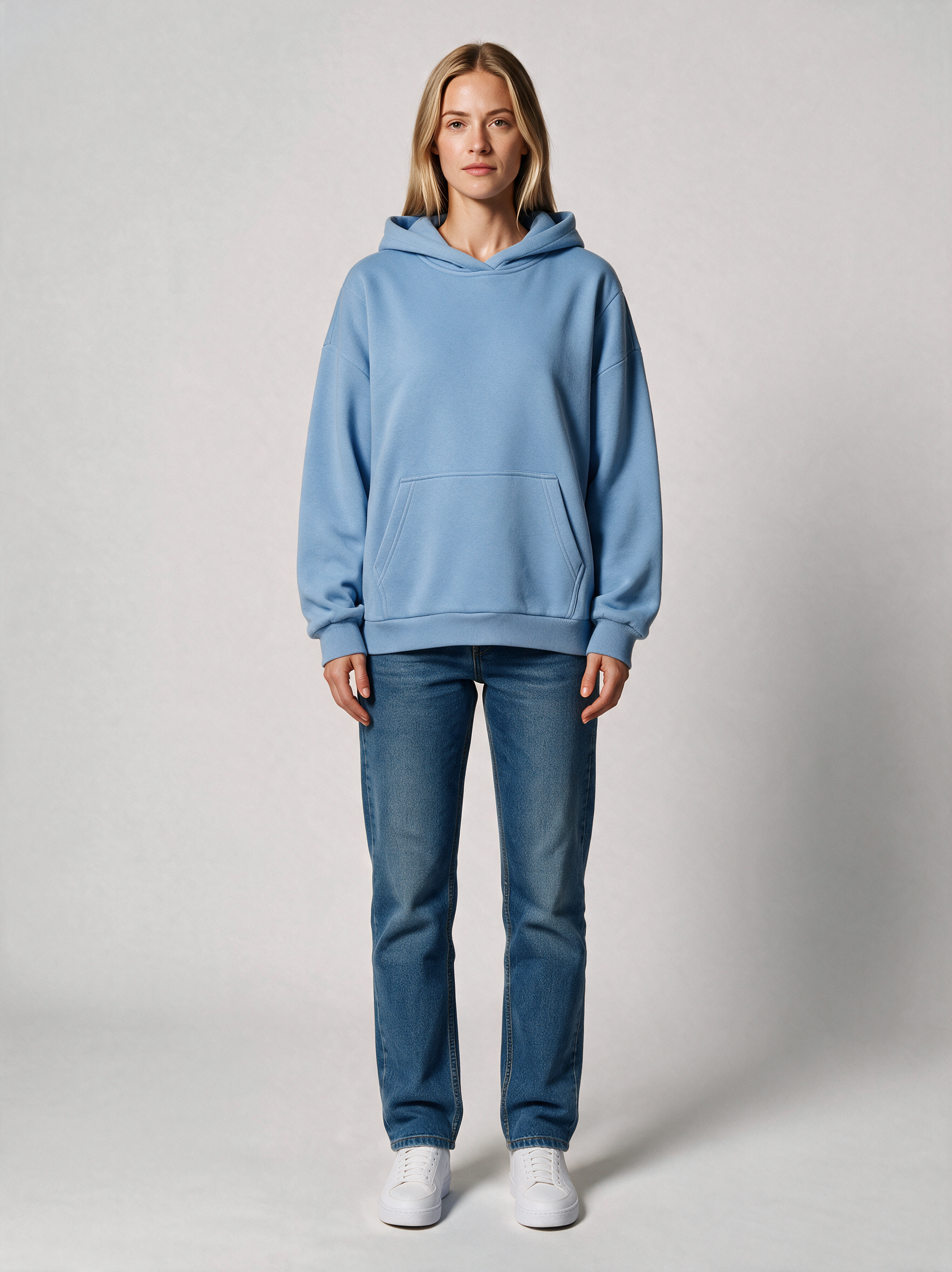 Hoodie Oversize Heavy Damen in Hellblau, Vorderansicht