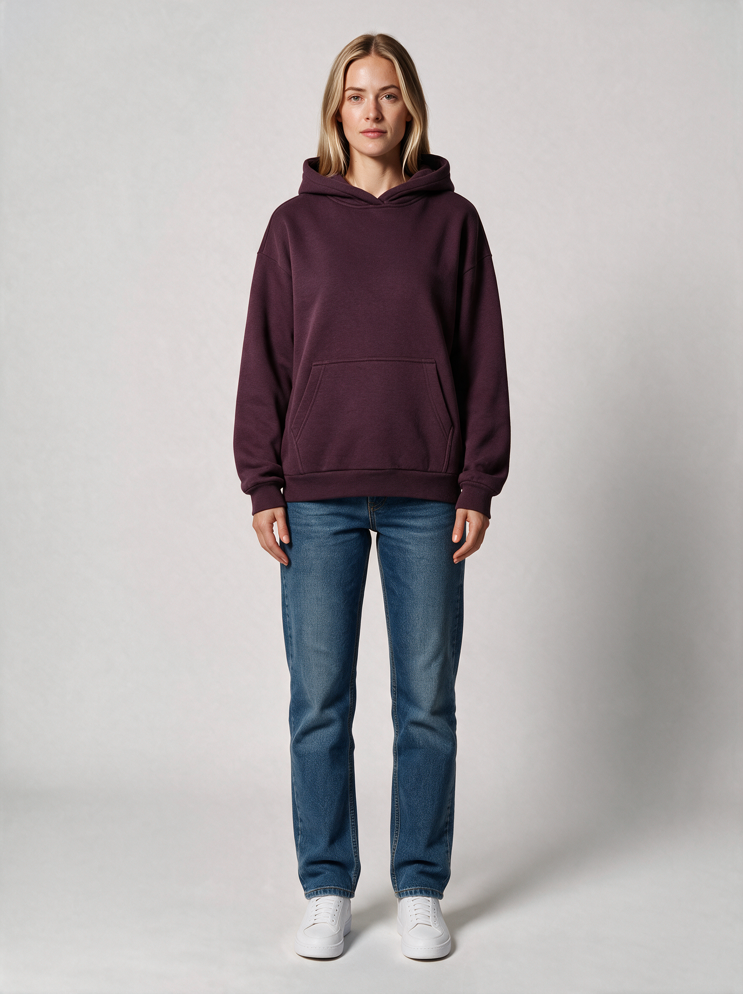 Hoodie Oversize Heavy Damen in Aubergine, Vorderansicht