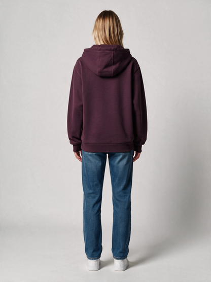 Hoodie Oversize Heavy Damen in Aubergine, Rückansicht