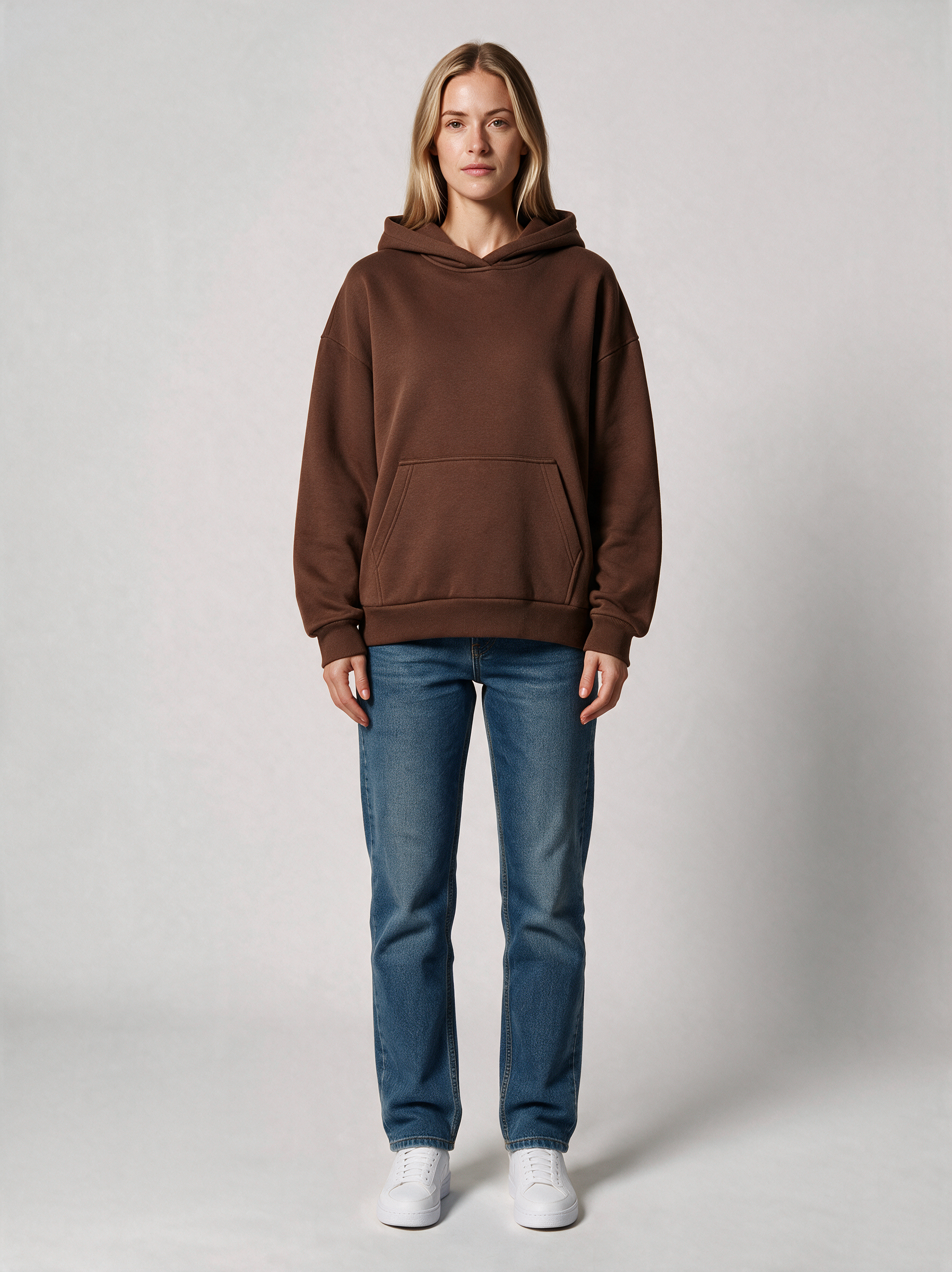 Hoodie Oversize Heavy Damen in Braun, Vorderansicht