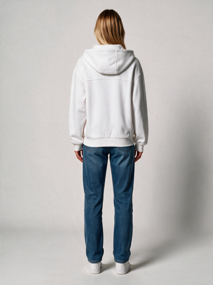 Zip-Hoodie Fluffy Damen in Weiß, Rückansicht