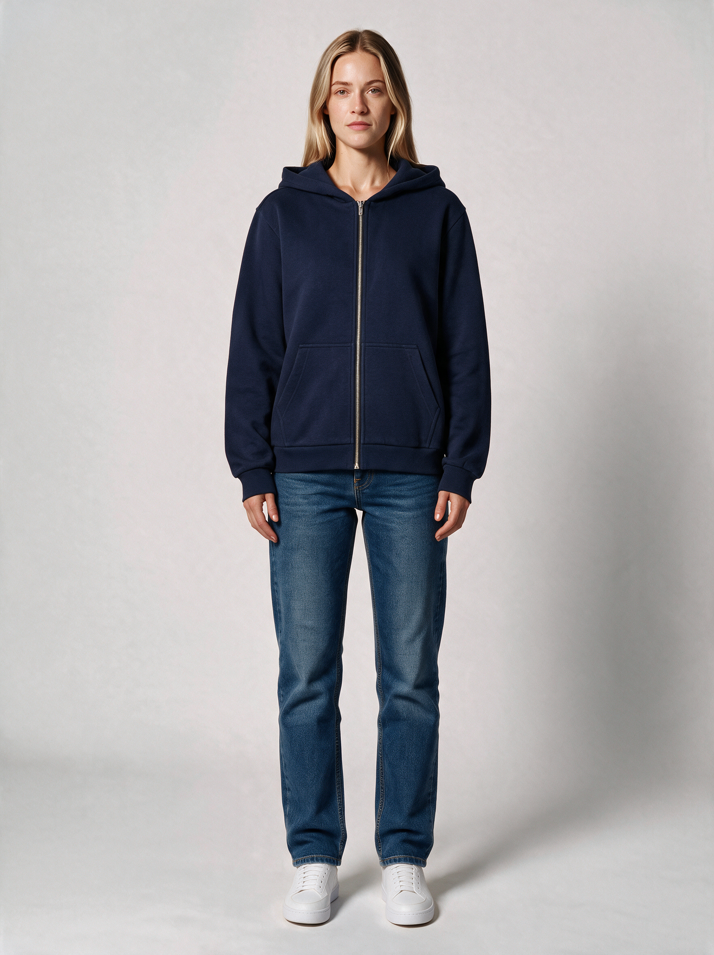 Zip-Hoodie Fluffy Damen in Navy, Vorderansicht